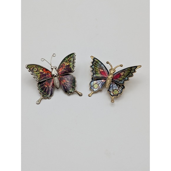 Jewelry - Vintage Foil Glitter Butterfly Brooch Lot 2 Gold Tone Jelly Belly Pin Set